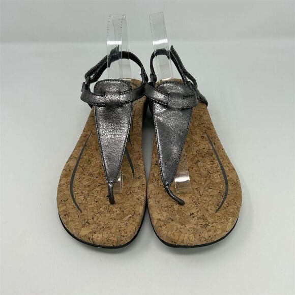 Aetrex Women's Silver Metallic Thong Slingback Sandals Cork Footbed Size 10.5-11 - Picture 4 of 13